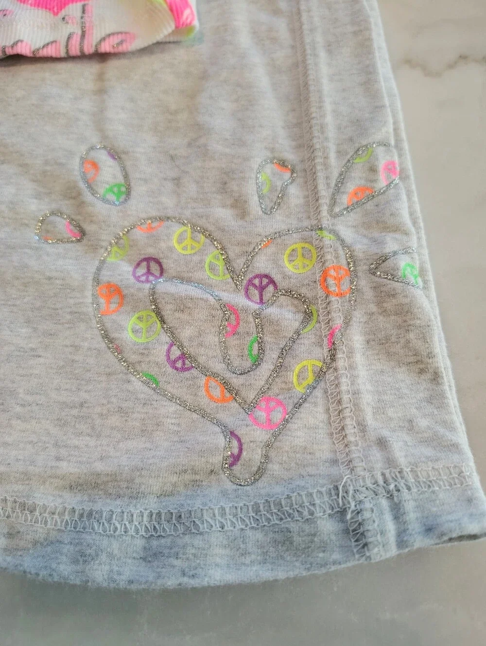 Nwot Justice Peace Love Gray Neon Color Silver Glitter Tank Pants Set Size 12